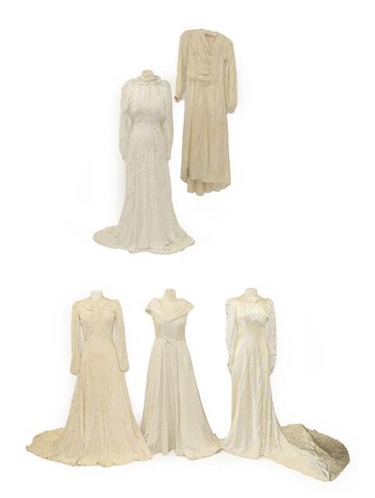Circa 1940 and Later Wedding Dresses, comprising a cream brocade...