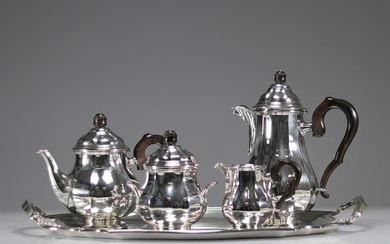 Coffee/tea service with tray in solid silver hallmarked 800 in Louis XV style