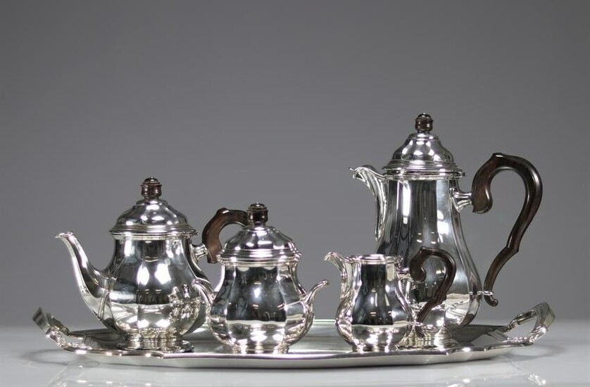 Coffee/tea service with tray in solid silver hallmarked 800 in Louis XV style