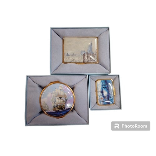 Collection of 3 Boxed Halcyon Days Enamels boxes to include ...
