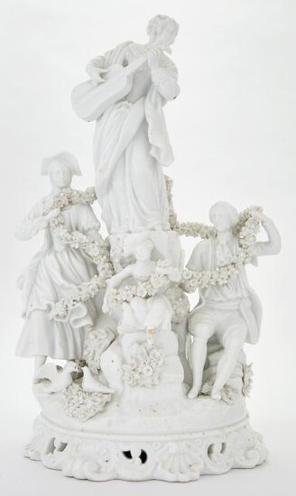 Continental Meissen Style White Glazed Porcelain Figural Group