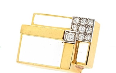 David Webb Platinum & 18K Yellow Gold Geometric White Enamel Diamond Ring