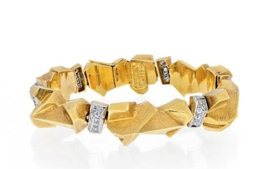 David Webb Platinum & 18K Yellow Gold Textured Nugget Style 1.62cts Bracelet