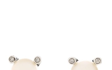 David Yurman Sterling Silver Diamond Pearl 6-6.5mm Cable Stud Earrings