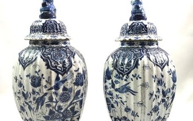 Delft. Pair of covered pottiches with cut sides...