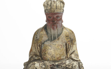 Dignitaire assis, sculpture en argile avec rehauts de polychromie, Chine, probablement XIXe s., h. 22 cm