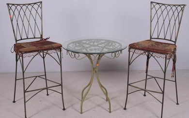 Distressed green painted glass top table