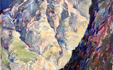 Dramatic Lake District Mountain Range Rocky View, Beautiful Colors 1950's oil