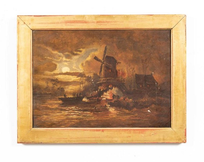 Dutch School "Moonlit Voyage" Oil On Canvas