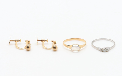 EARRINGS AND RING, 4 pieces, 18K yellow gold/white gold. Weight approx. 4.46 g.