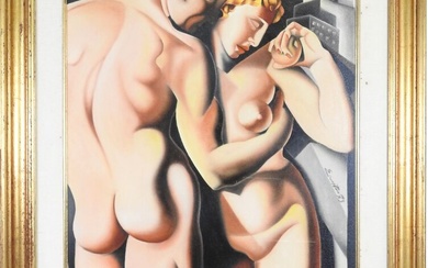 ERNESTO (XXe), d'après Tamara de LEMPICKA (1898-1980). Progresso italiano. Huile sur toile signée au milieu...