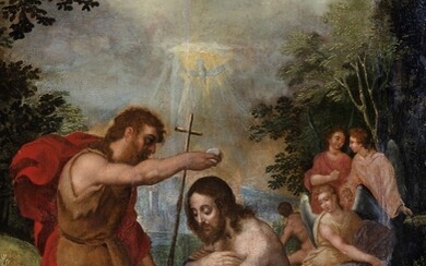 École anversoise, début du XVIIe siècle Le Baptême du Christ Huile sur panneau 76 x...