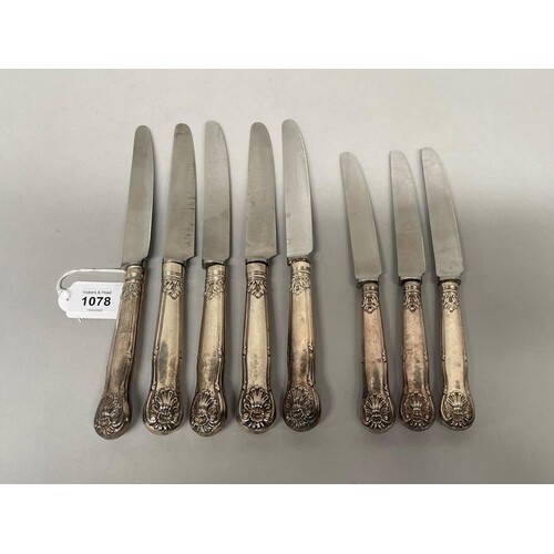 Eight antique sterling silver mounted knives, five large and...