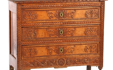 (-), Oak Louis Seize 3-drawer chest of drawers...