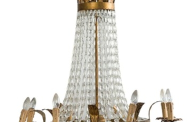 Empire style chandelier in gilded iron and glass Italy mid 20th century