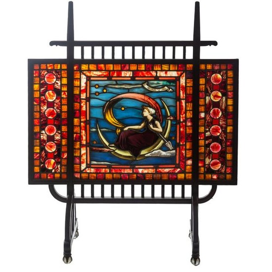 English Arts & Crafts Stained Glass Fire Screen