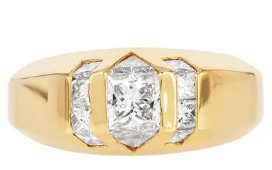 Estate 2.50cts Diamond 18K Gold Dome Edged Men's Signet Ring