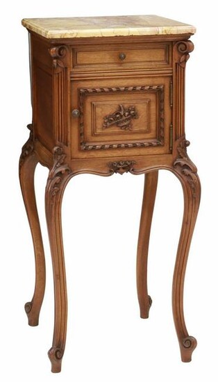 FRENCH LOUIS XV STYLE MARBLE-TOP WALNUT NIGHTSTAND