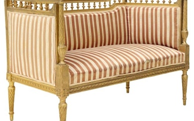 FRENCH LOUIS XVI STYLE SILK-UPHOLSTERED SETTEE
