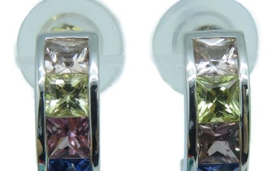 Fine Jewelry 1.60/1.50ct Multicolor Gems Earrings 18K White Gold