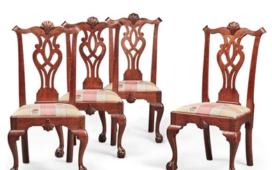 Fine and Rare Set of Four Chippendale Shell-Carved Walnut Side Chairs, Philadelphia, Pennsylvania, Circa 1765