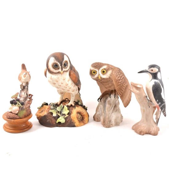Four pottery bird figures, including Spode and Royal Crown Derby