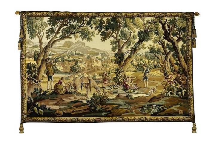 French Aubosson style wool tapestry, 110"w