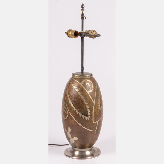 French Deco Dinanderie Vase Mounted as a Lamp