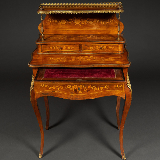 French Louis XV style secretaire in walnut and lemonwood with...