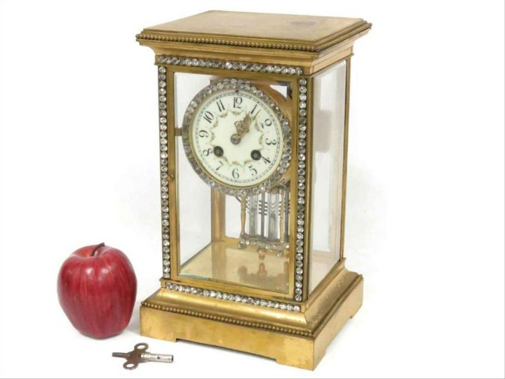 French Marti Gilt Bronze Crystal Regulator Shelf Clock