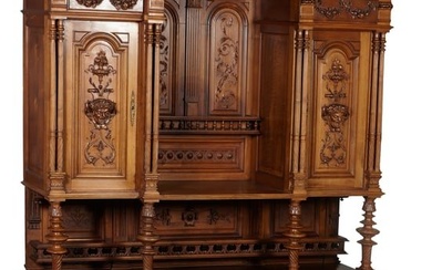 French Provincial Henri II Style Carved Walnut Buffet a Deux Corps, 19th c., H.- 109 in., W.- 70