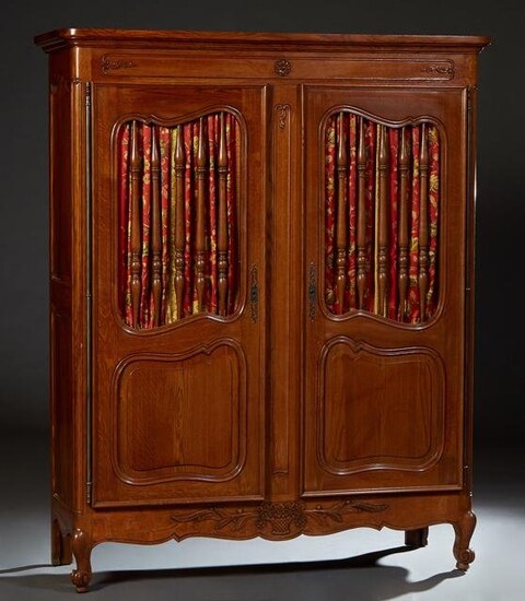 French Provincial Louis XV Style Carved Oak Armoire
