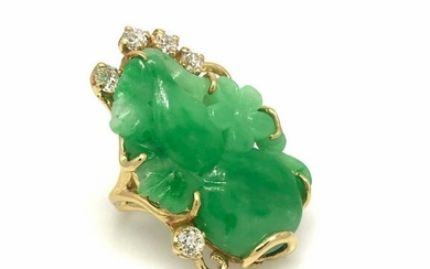 GIA Natural Untreated Carved JADE Diamond Ring 18k