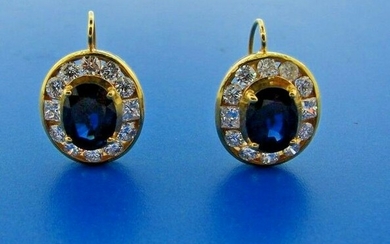 GORGEOUS 18k Yellow Gold, Sapphire & Diamond Earrings