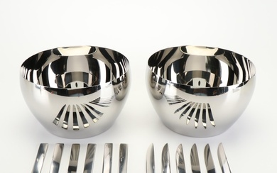 Georg Jensen "LIVING" Series Stainless Steel Serving Bowls and Knife Sets