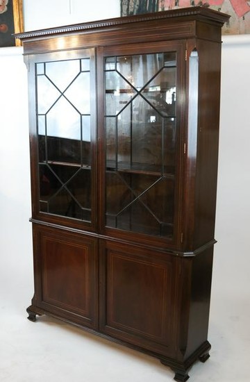 George III-Style Inlaid Mahogany Bookcase/Cabinet