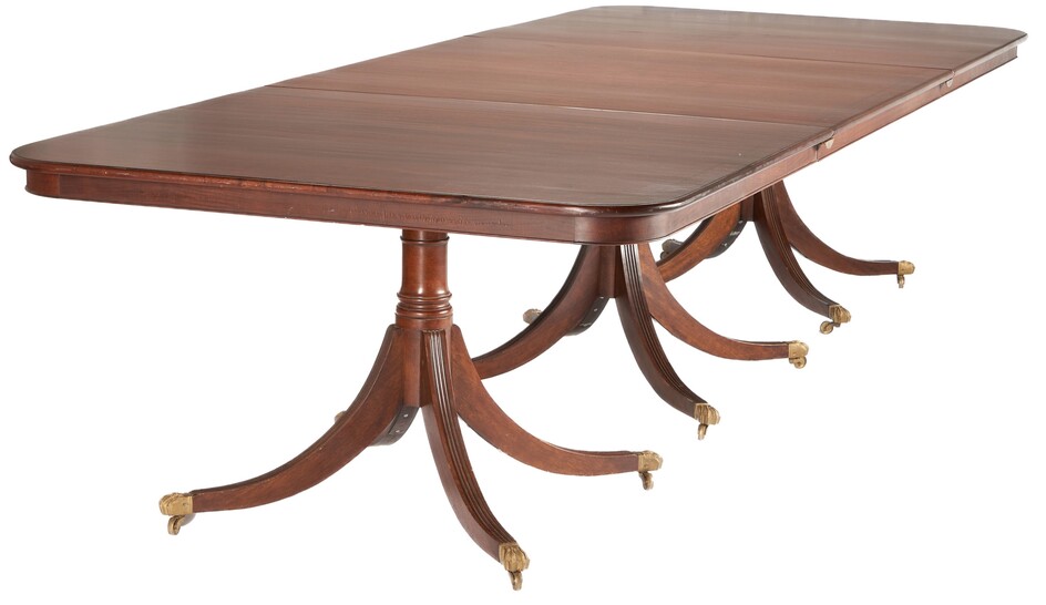 George III Style Inlaid Mahogany Three-Pedestal Dining Table