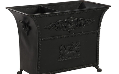 (-), Blackened cast iron coal trough decorated with...