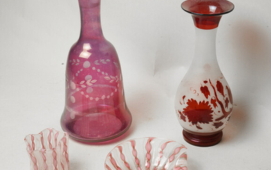 Glass Decanter, Vase and Cup with Underplate