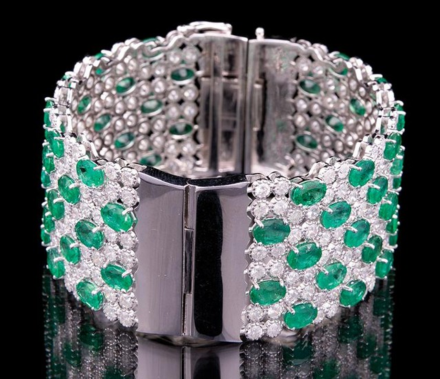 Gold, Diamond, Emerald Cuff/Bangle Bracelet