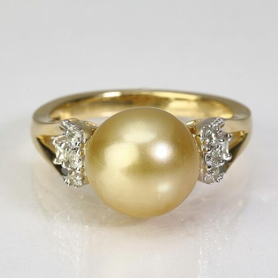 Golden South Sea pearl, diamond, and 18k ring