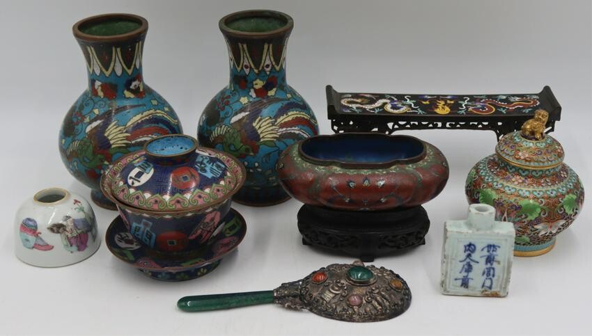 Group of (9) Chinese Cloisonne and Porcelain Items