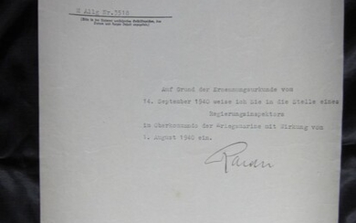 Hand signed document by Great admiral Erich Raeder