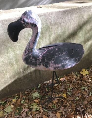 Handmade Painted Tole Metal Flamingo Garden Statue