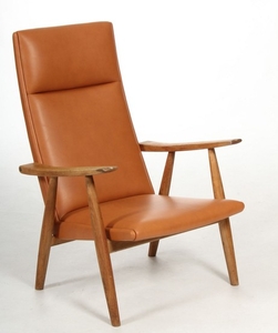 Hans J. Wegner. High-back lounge chair, model GE260A reupholstered
