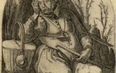 Hendrik Goltzius (Mhlbracht,, 1558 - Haarlem,, 1617) [da], Giovane bevitore sotto una pergola di vite/ Uomo seduto che si sorregge la testa, ai suoi piedi un piatto con un'aringa. 1590-1610.