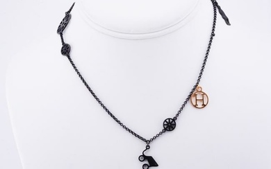 Hermes Black Sterling Silver and 18K Charm Necklace