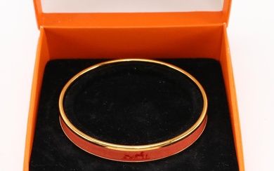 Hermès Enamel and Gold-Plated Narrow Bangle with Box