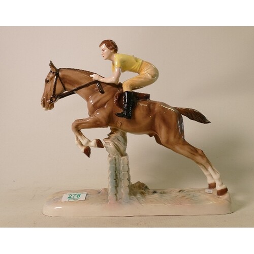 Hertwig Katzhutte art deco figure girl on horse jumping fenc...