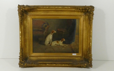 Huile sur toile signée Norbert Joseph Horgnies "Deux chiens" (24 x 30cm)